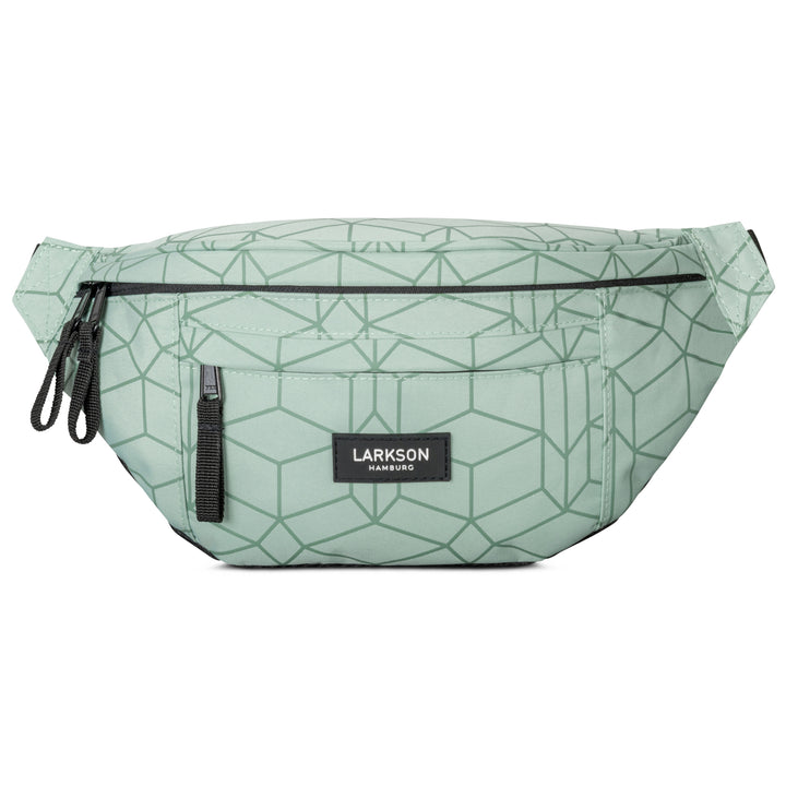 Mintfarbene Bauchtasche Ole von LARKSON mit geometrischem Muster und zwei Reißverschlusstaschen