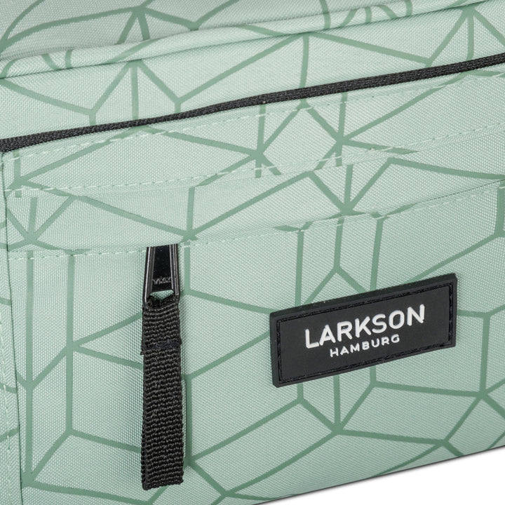 Mintgrüne, gemusterte Bauchtasche 'Ole' von Larkson Hamburg mit schwarzem Reißverschluss und Logo
