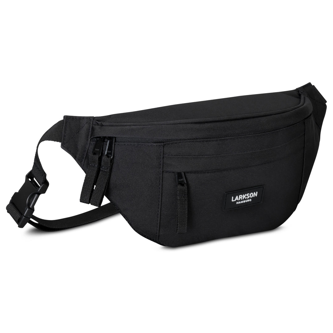 Schwarze, moderne Bauchtasche 'Ole' von Larkson mit mehreren Reißverschlusstaschen und verstellbarem Gurt