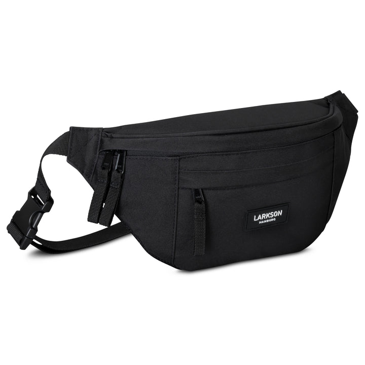 Schwarze, moderne Bauchtasche 'Ole' von Larkson mit mehreren Reißverschlusstaschen und verstellbarem Gurt