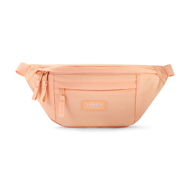 Pfirsichfarbene Bauchtasche Ole von Larkson mit mehreren Reißverschlusstaschen und Logo vorne