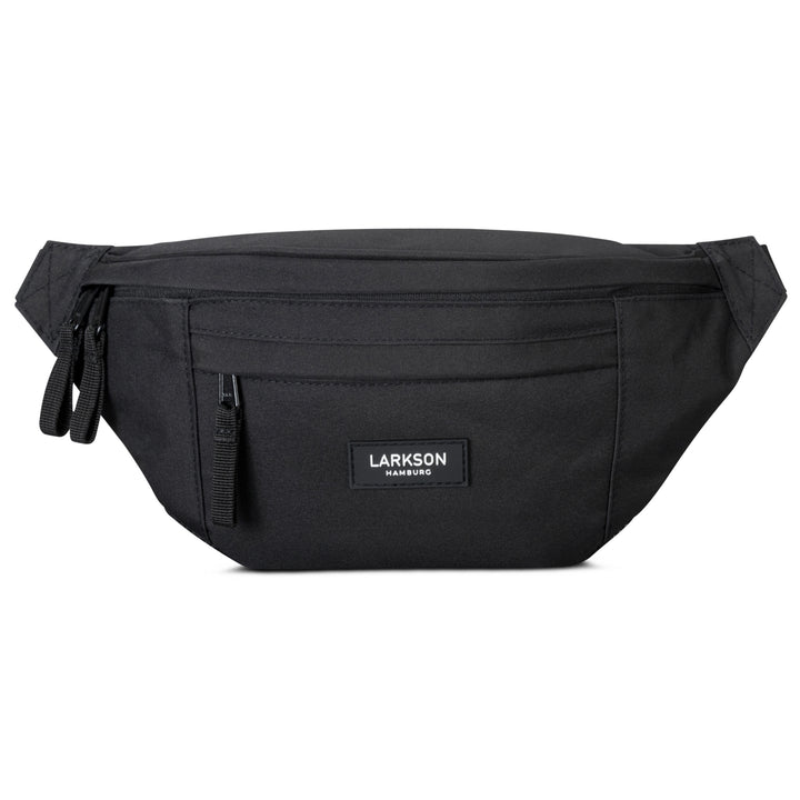 Schwarze LARKSON Bauchtasche Ole mit mehreren Reißverschlüssen und Logo vorne