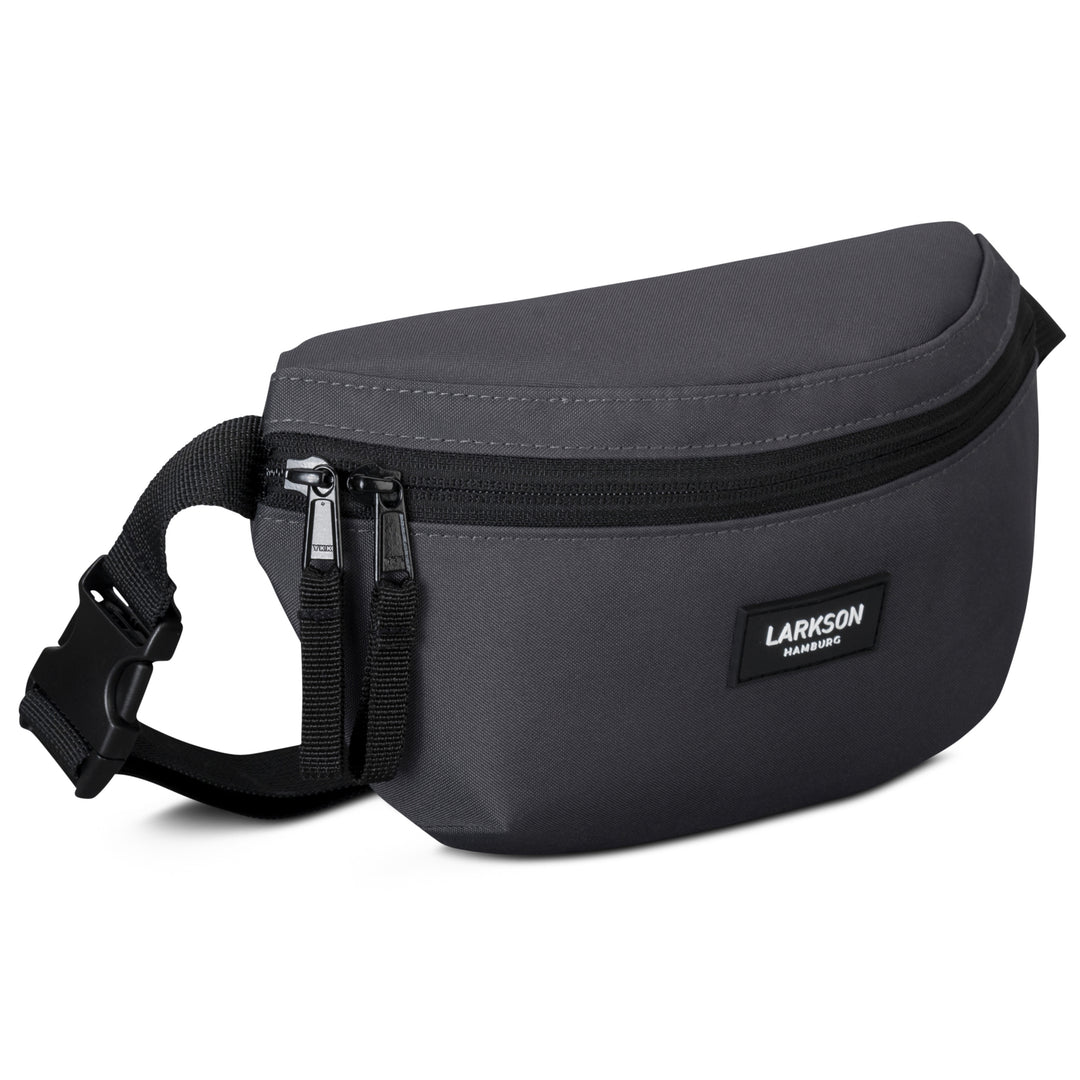 Dunkelgraue Bauchtasche Finn von Larkson mit zwei Reißverschlüssen und verstellbarem Gurt