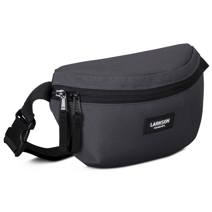 Dunkelgraue Bauchtasche Finn von Larkson mit zwei Reißverschlüssen und verstellbarem Gurt