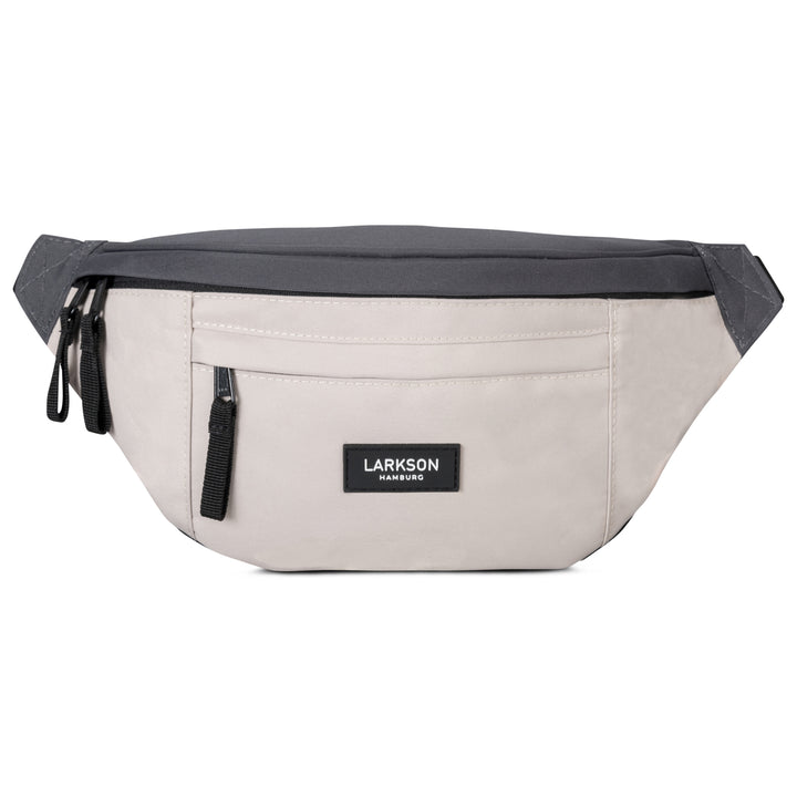 LARKSON Bauchtasche Ole in Grau und Beige mit mehreren Reißverschlusstaschen und Logo vorne