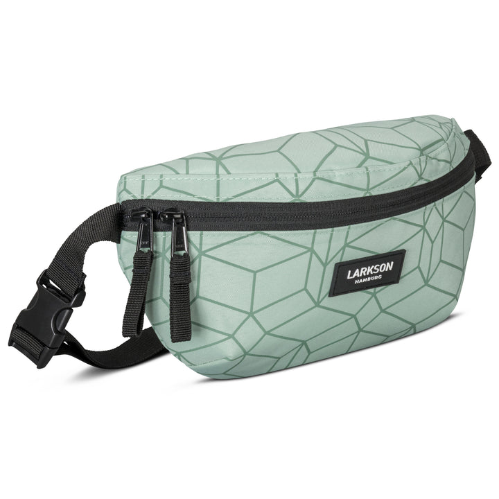 Grüne Larkson Bauchtasche Finn mit geometrischem Muster und schwarzem Reißverschluss