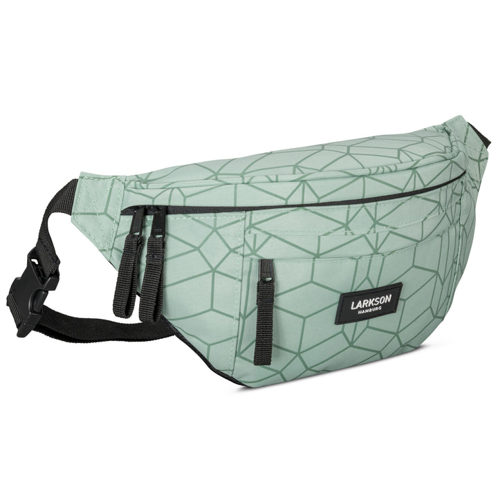 Mintfarbene Bauchtasche Ole von Larkson mit geometrischem Muster und schwarzem verstellbarem Gurt
