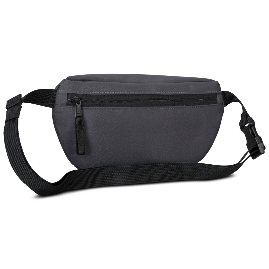 Graue Bauchtasche Finn von Larkson mit schwarzem verstellbarem Gurt und Reißverschluss vorne