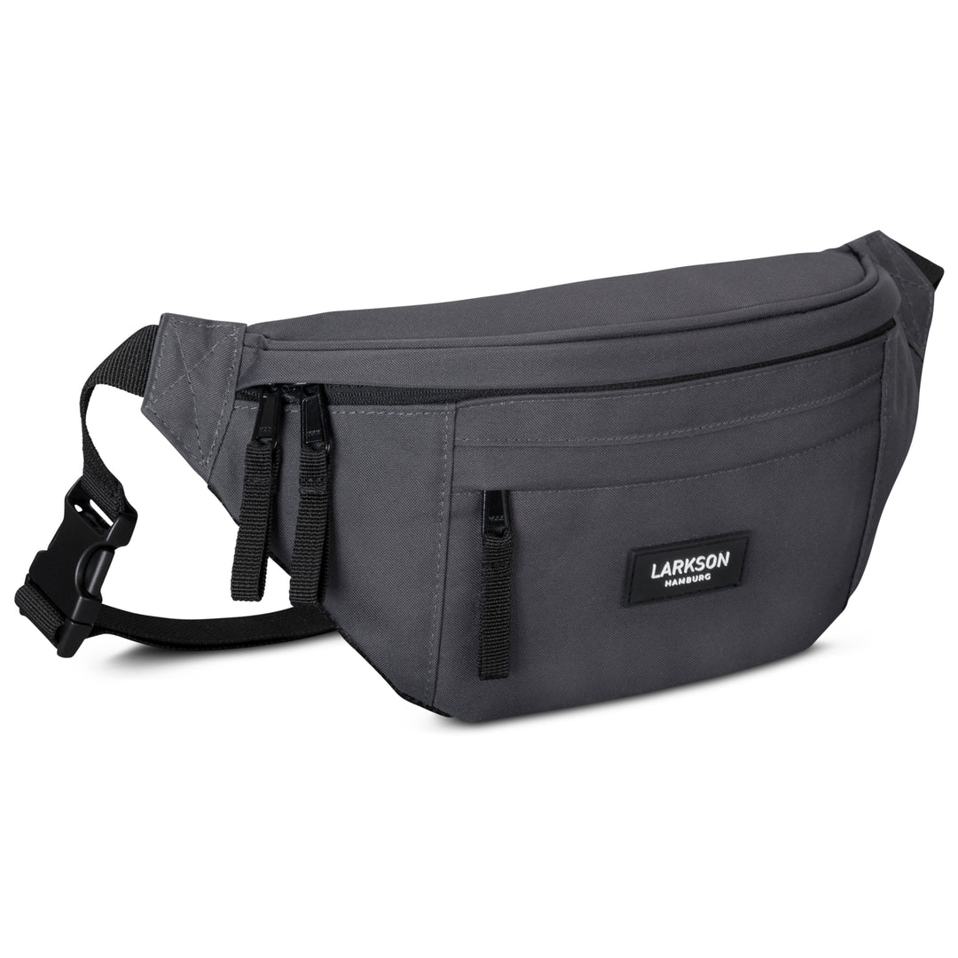 Graue Bauchtasche Ole von Larkson mit mehreren Reißverschlusstaschen und verstellbarem schwarzen Gurt