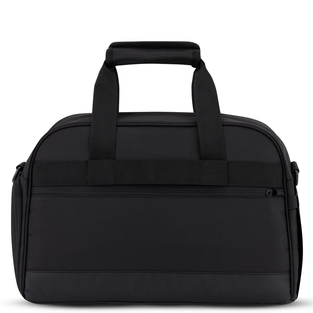 Schwarze Reisetasche Finja mit kurzen Griffen und Reißverschlusstasche vorne