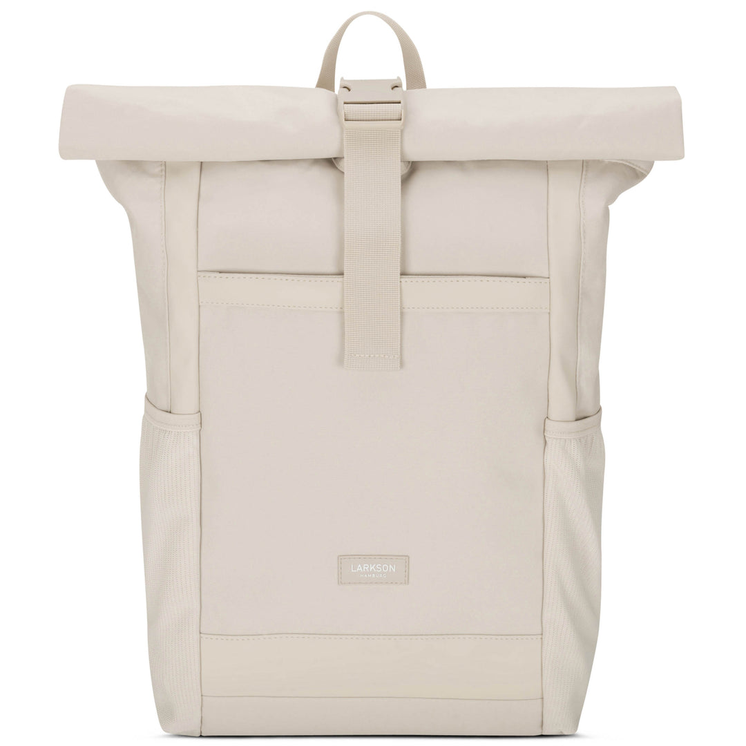 Beiger LARKSON Rolltop Rucksack No 2 mit Frontclip und Seitentaschen