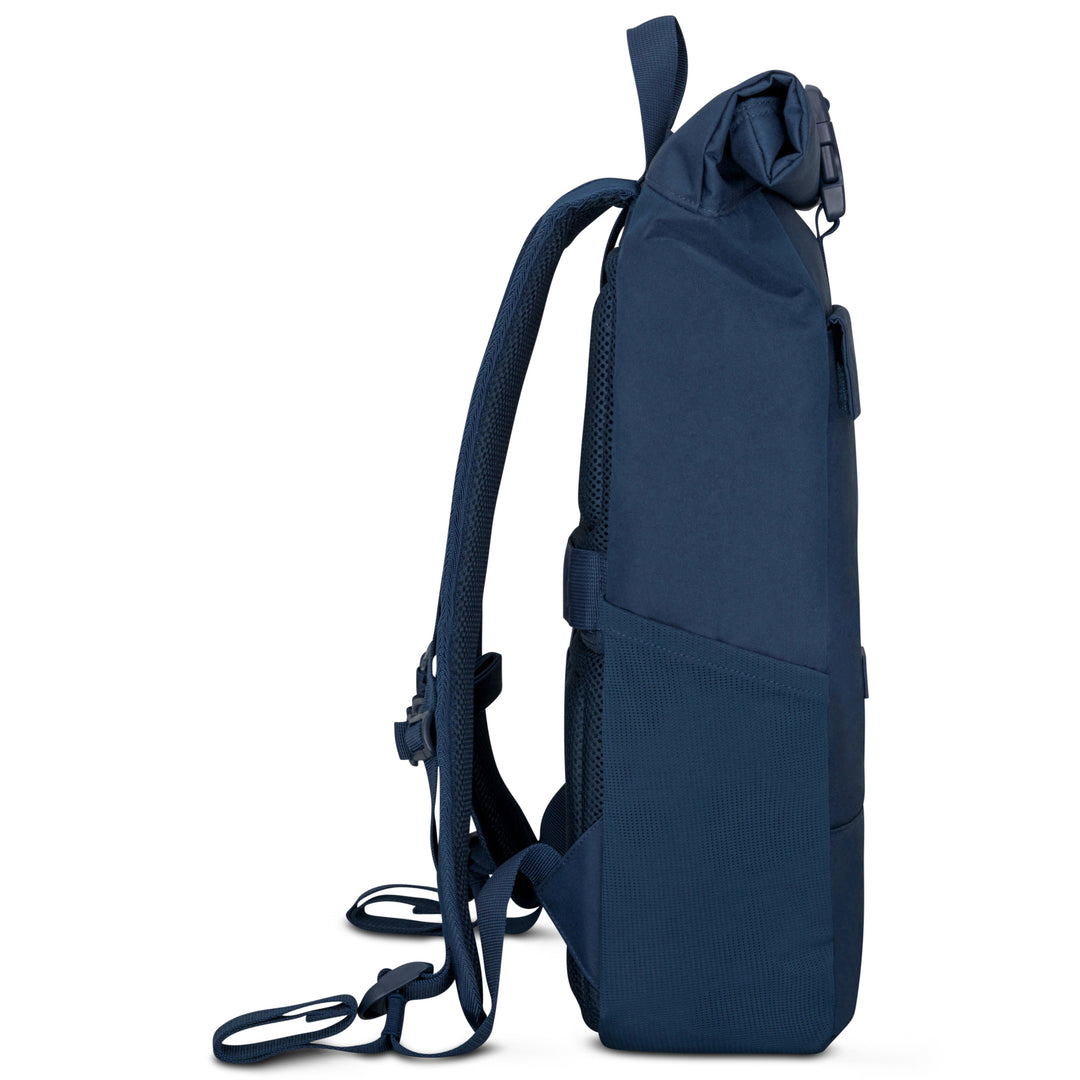 Dunkelblauer LARKSON Rolltop Rucksack No 4 mit gepolsterten Trägern und Seitenfach