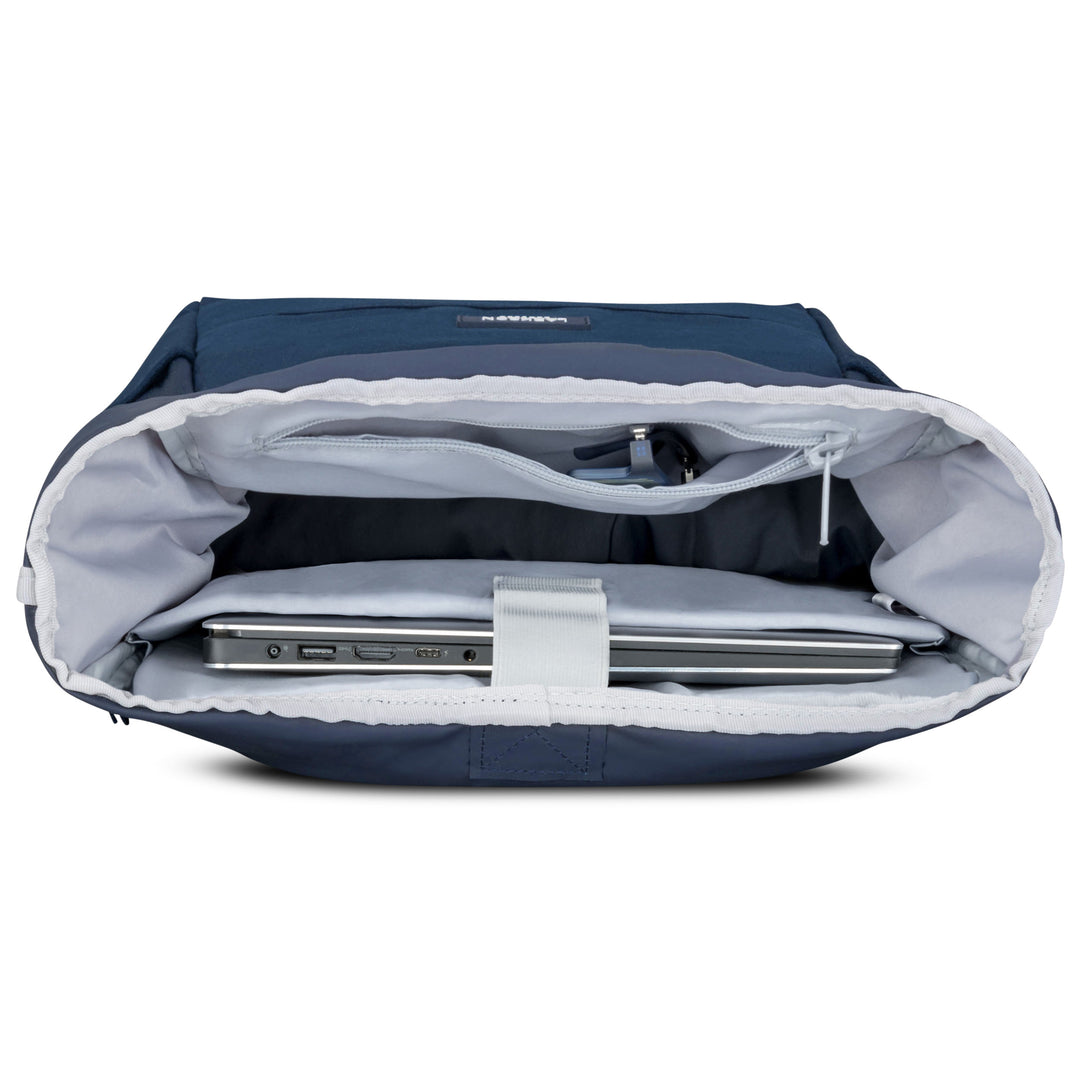 Offener Rolltop-Rucksack No 4 in Blau mit Laptopfach und Reißverschlussinnenfach