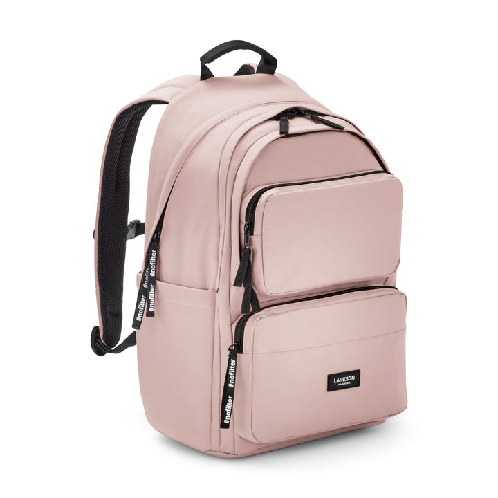 Rucksack No 3 Advanced von LARKSON in modernem Rosa mit mehreren Reißverschlusstaschen und gepolsterten Schultergurten