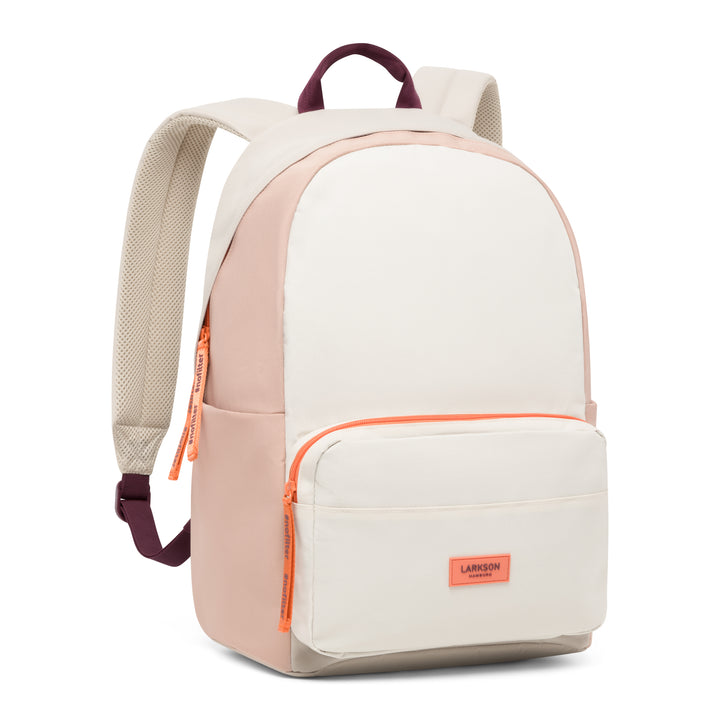 LARKSON Rucksack No 3 in Sandrose mit orangefarbenen Reißverschlüssen und gepolsterten Trägern