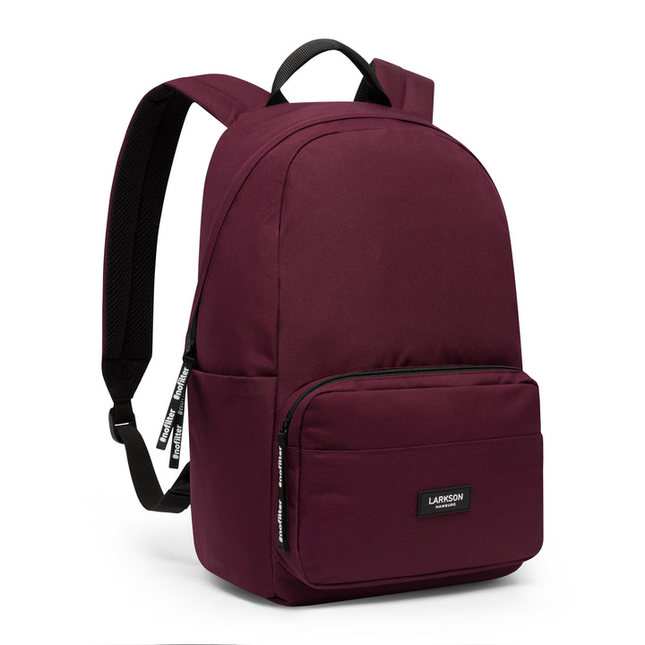 Bordeauxroter Rucksack No 3 von LARKSON mit Frontreißverschluss- und Seitentaschen