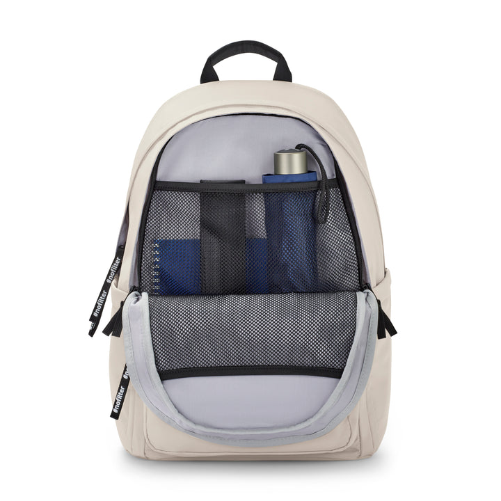 Beiger Rucksack No 3 Advanced mit offenem Frontfach, Mesh-Innentaschen enthalten Notizbuch und Schirm