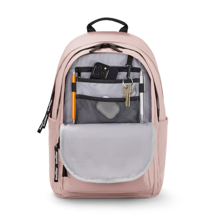 Rucksack No 3 Advanced von LARKSON in Rosé mit organisiertem Innenfach, Stiften, Smartphone, Schlüssel und Kopfhörern