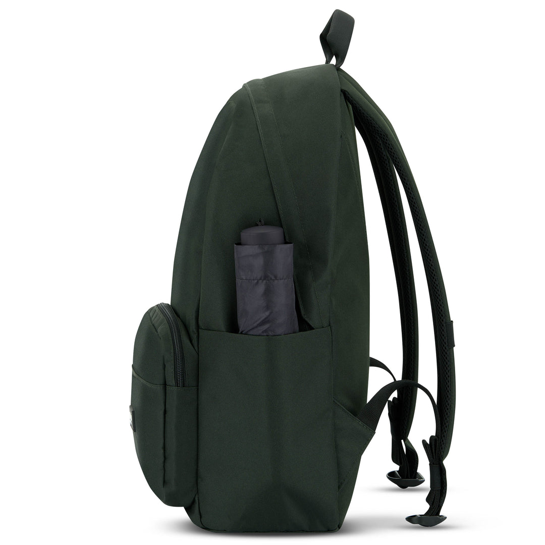 Grüner LARKSON Rucksack No 3 mit seitlicher Tasche und schwarzem Regenschirm