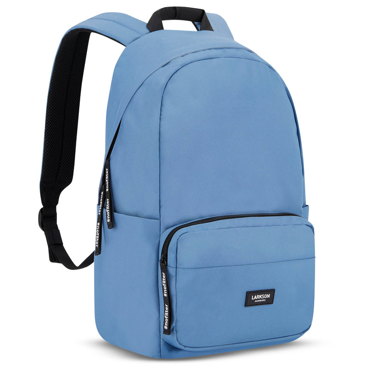 Blauer Rucksack Rucksack No 3 von Larkson mit Fronttasche und schwarzen Trägern