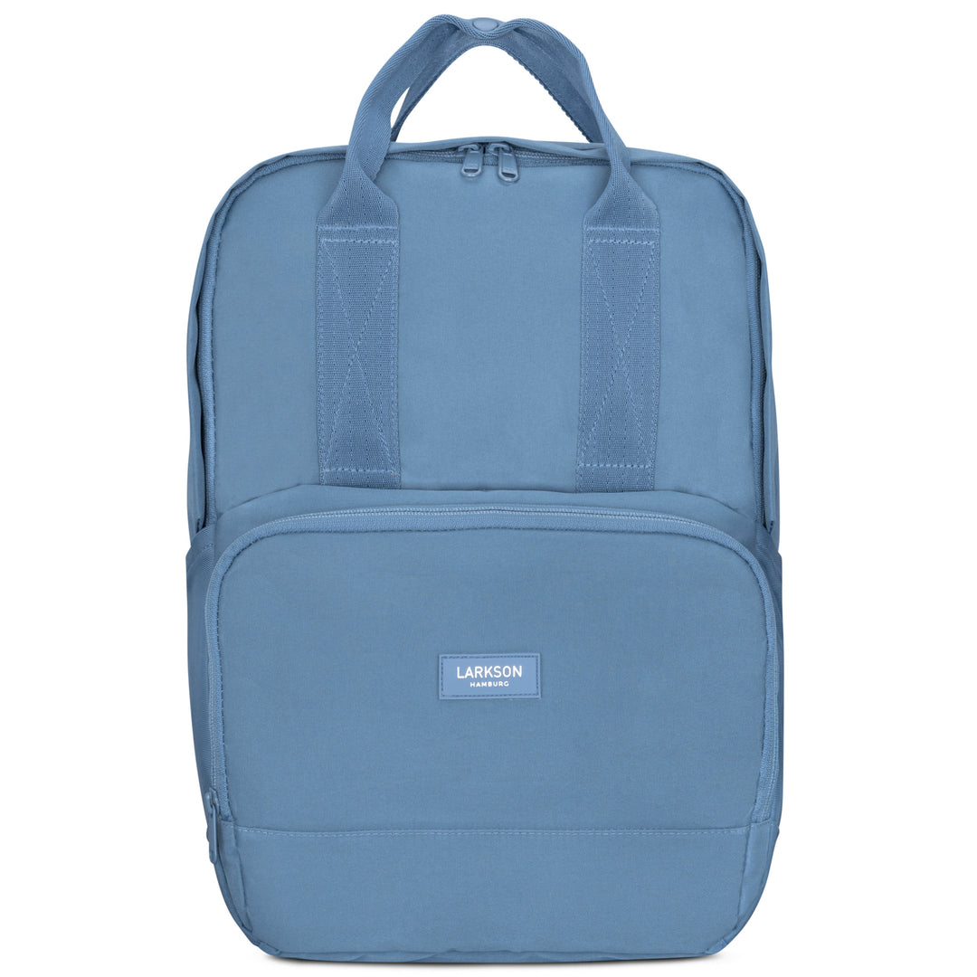 Blauer moderner LARKSON Rucksack No 6 mit Fronttasche und zwei Tragegriffen