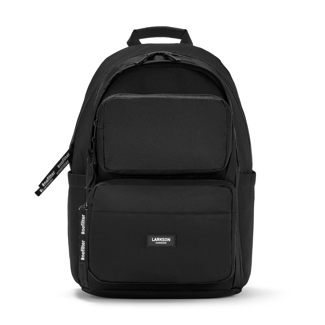 Schwarzer Rucksack LARKSON No 3 Advanced mit mehreren Außentaschen und seitlichen Fächern