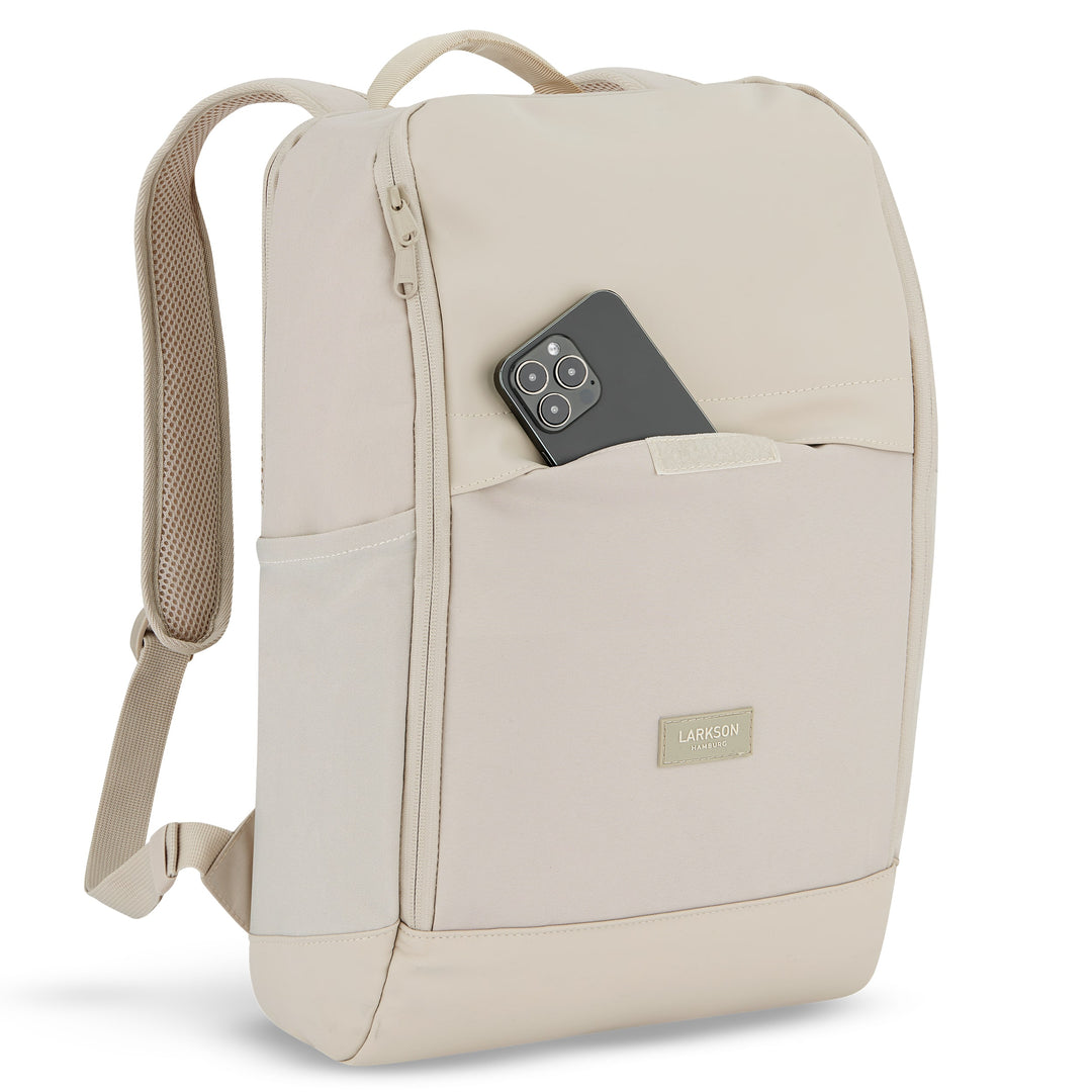 Beiger Business-Rucksack 'Niklas' von LARKSON mit Vorderfach und Smartphone