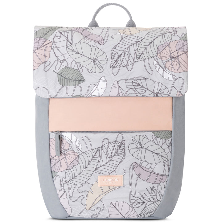 LARKSON Rucksack Ronja mit floralem Muster, rosa Vorderfach und grauen Seiten