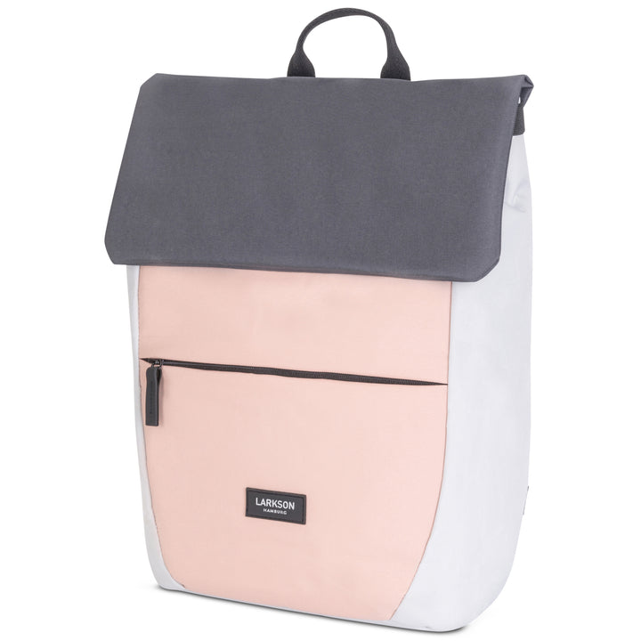 Damenrucksack Ronja von Larkson in Grau, Rosa und Weiß mit Klappe und Fronttasche