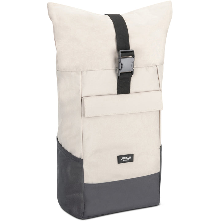 LARKSON Rolltop Rucksack No 4 beige-grau mit schwarzem Klickverschluss und Fronttasche