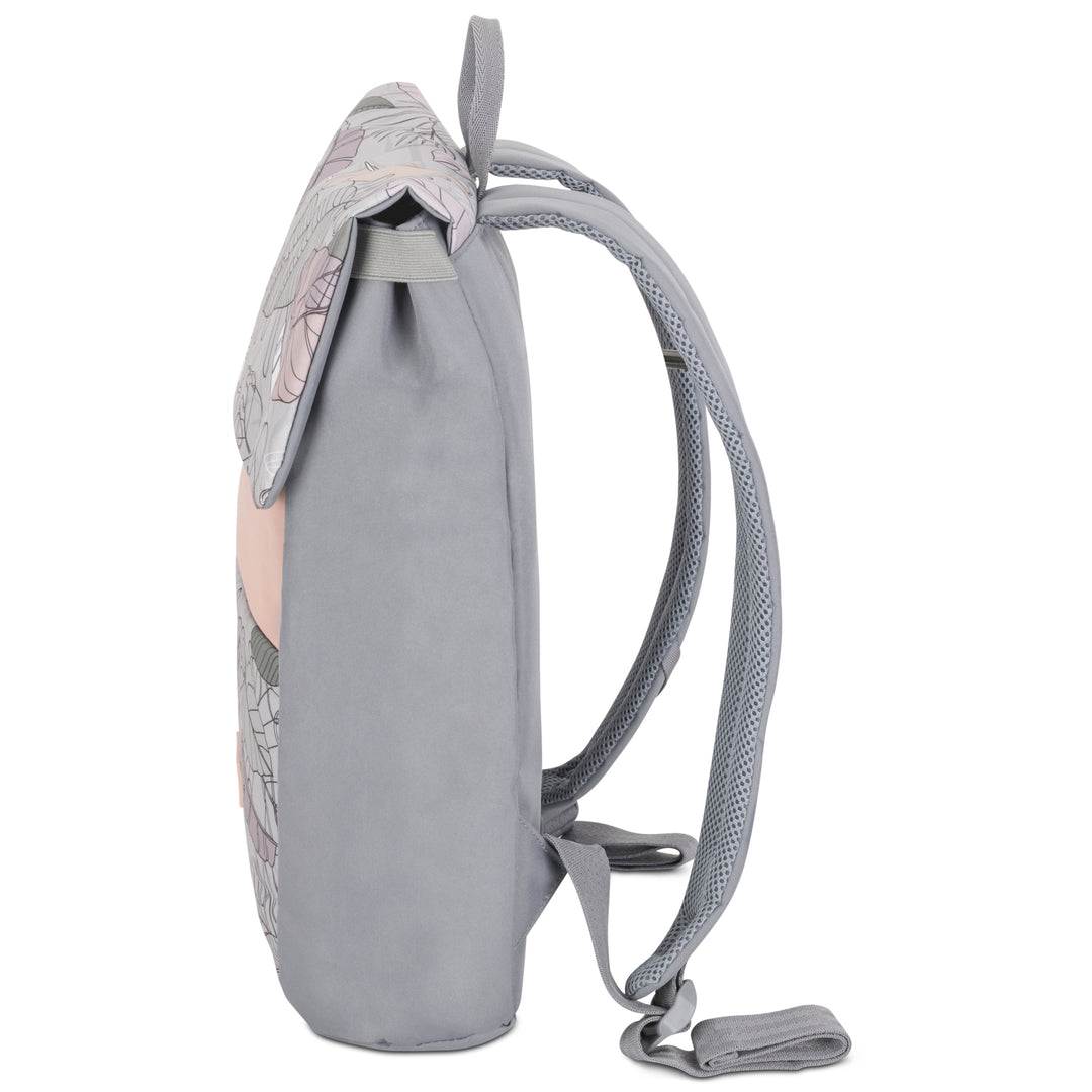 Kleiner Damenrucksack Rucksack Ronja in Grau mit floralem Muster und gepolsterten Trägern