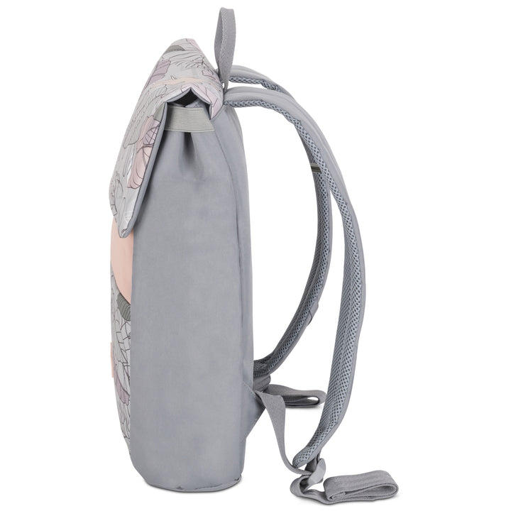 Kleiner Damenrucksack Rucksack Ronja in Grau mit floralem Muster und gepolsterten Trägern