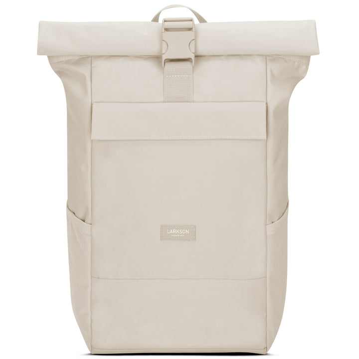Beiger Rolltop Rucksack No 4 von Larkson mit vorderer Tasche und Schnallenverschluss