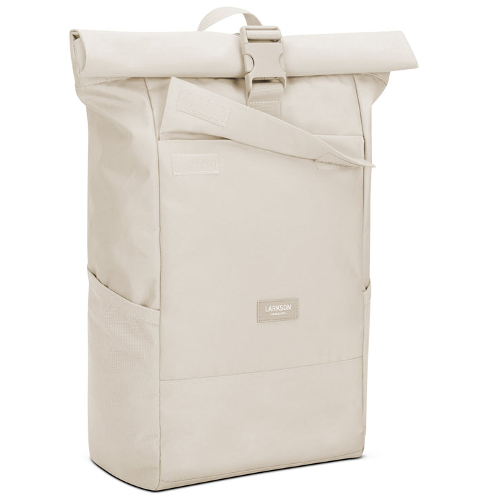 Beiger Rolltop-Rucksack No 4 von Larkson aus robustem Material mit Fronttasche und Schnallenverschluss
