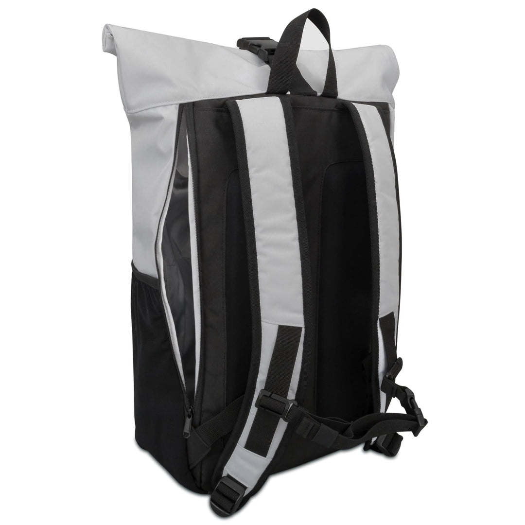 Rolltop Rucksack No 2 von LARKSON in Schwarz und Grau mit seitlichem Reißverschluss und gepolsterten Schultergurten