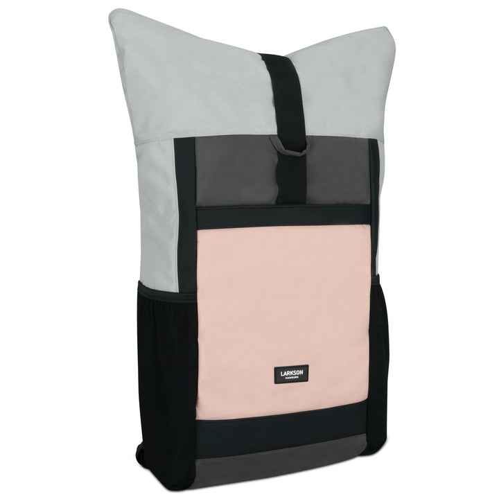 Rolltop Rucksack No 2 von LARKSON in Grau, Schwarz und Beige mit Fronttasche und Logo