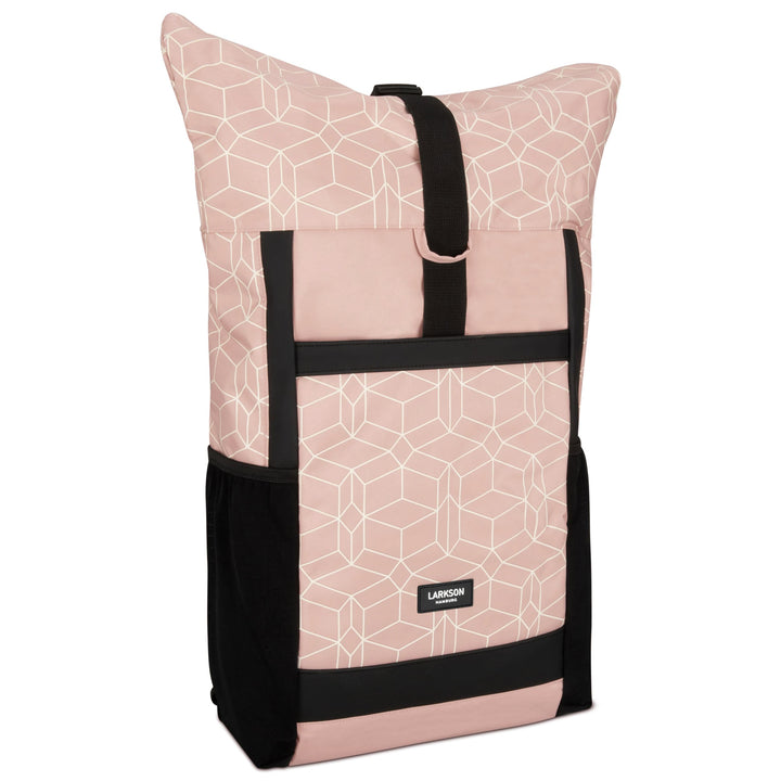 LARKSON Rolltop Rucksack No 2, rosa mit geometrischem Muster und schwarzem Detail