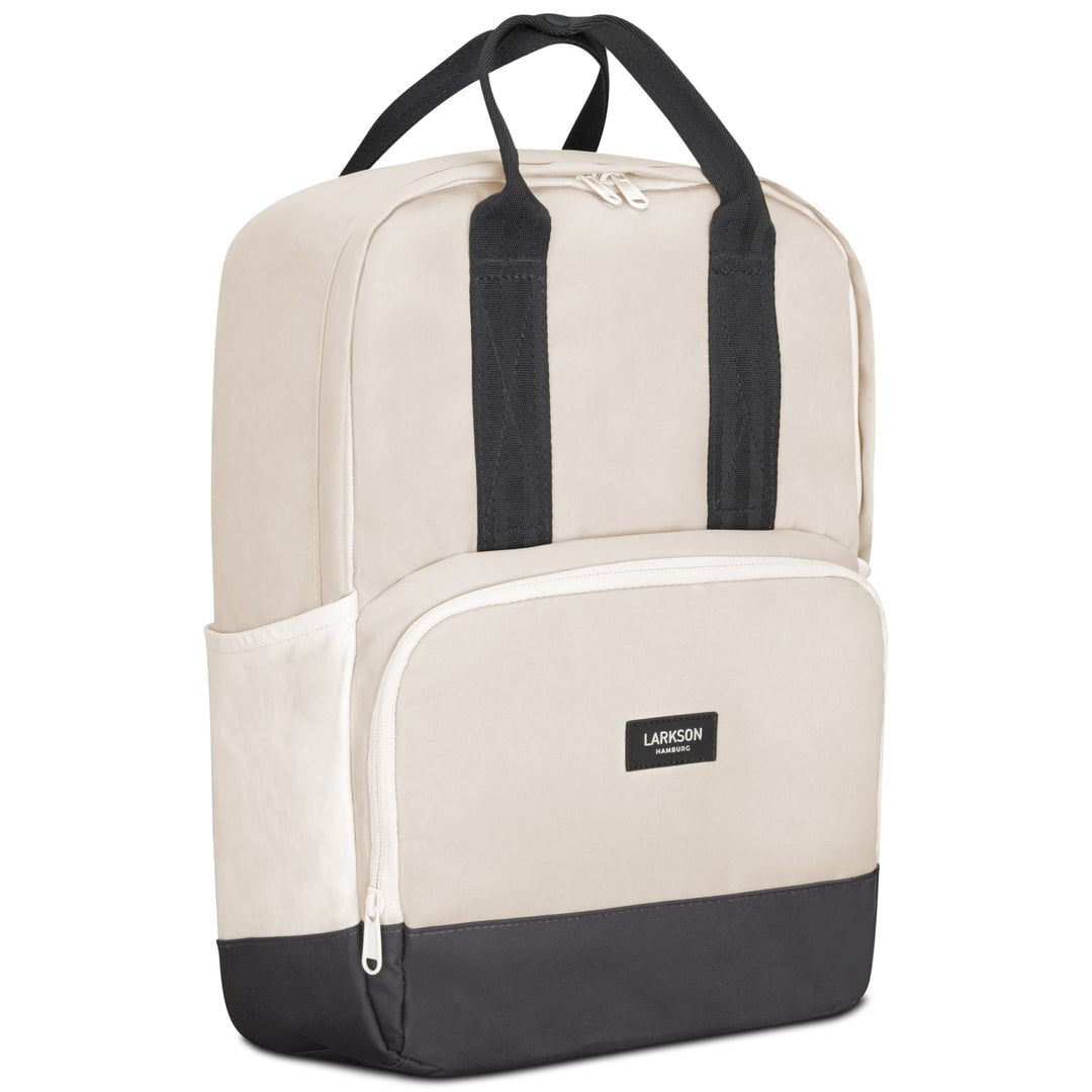 LARKSON Rucksack No 6 in Beige und Grau mit Fronttasche und schwarzen Trägern