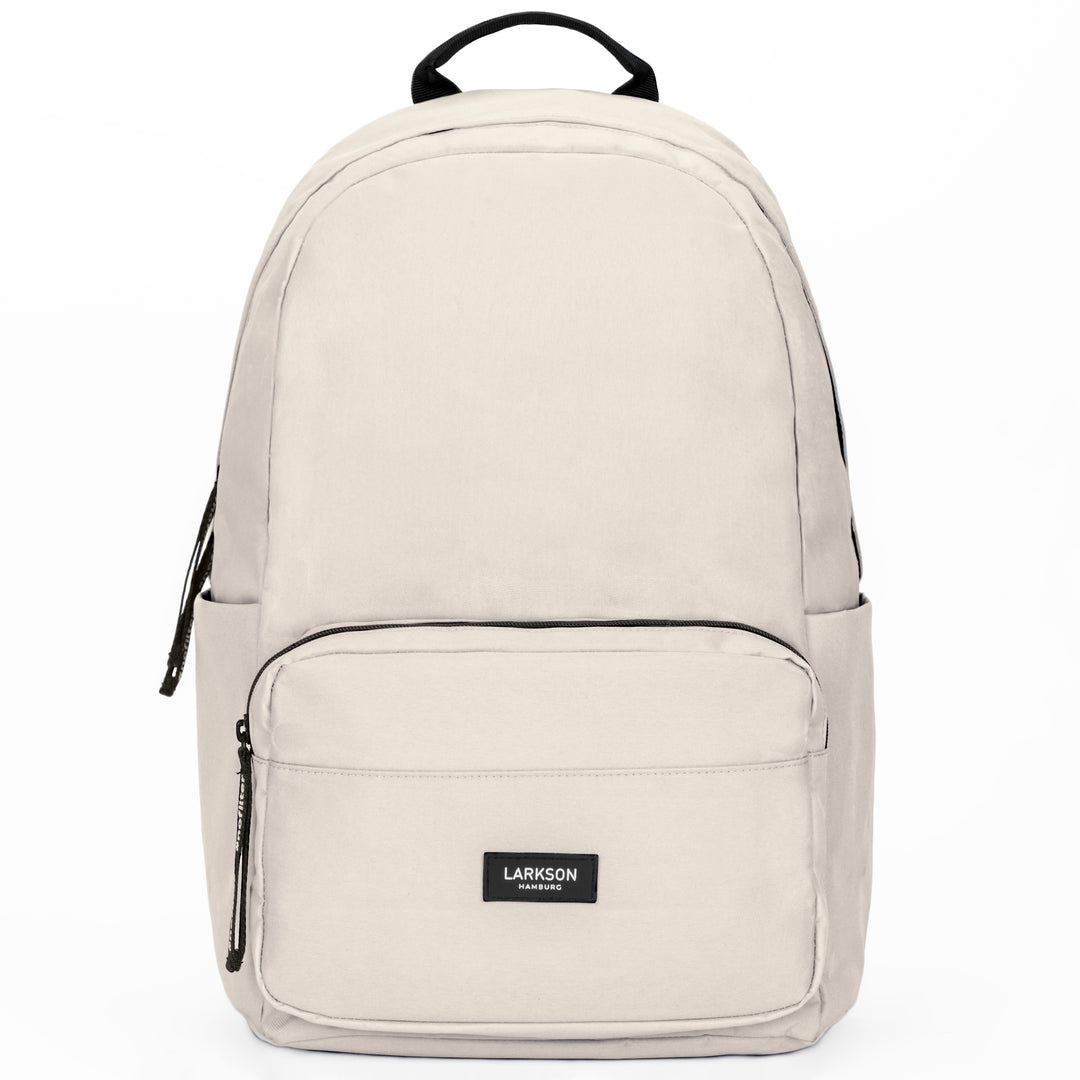 Beiger LARKSON Rucksack No 3 mit Fronttasche und schwarzen Reißverschlüssen