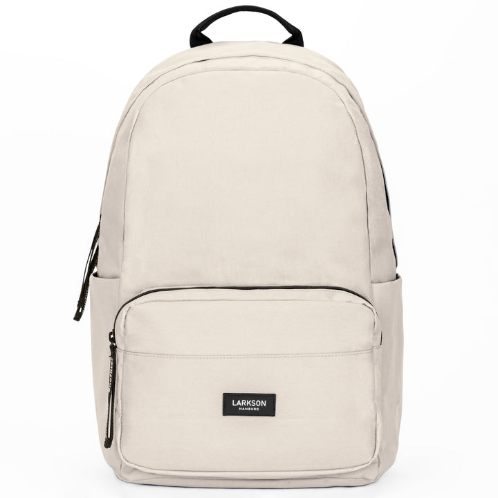 Beiger LARKSON Rucksack No 3 mit Fronttasche und schwarzen Reißverschlüssen