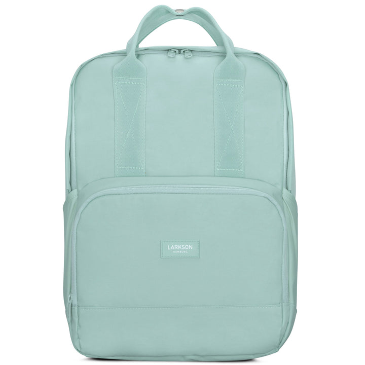 Mintfarbener LARKSON Rucksack No 6 mit rechteckiger Form und vorderer Reißverschlusstasche