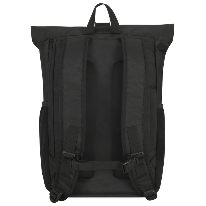Schwarzer Rolltop Rucksack No 2 von Larkson mit gepolsterten Schultergurten und verstellbarem Brustgurt