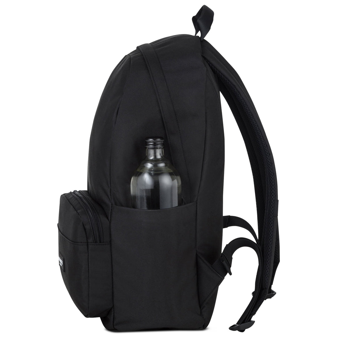 Schwarzer LARKSON Rucksack No 3 mit seitlicher Tasche und Wasserflasche
