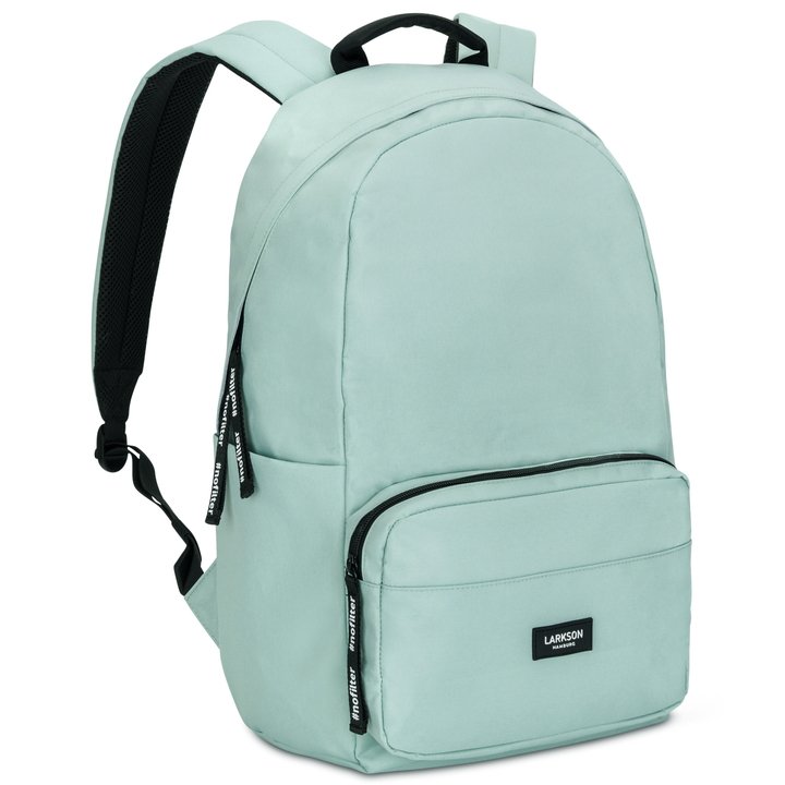Mintgrüner Schulrucksack No 3 von LARKSON mit Fronttasche und gepolsterten schwarzen Trägern