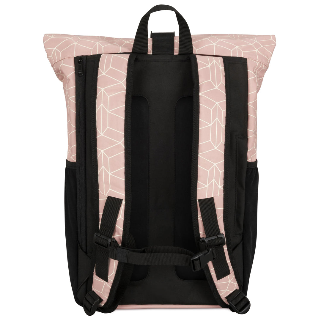 LARKSON Rolltop Rucksack No 2 in Rosa mit geometrischem Muster, gepolsterte Rücken- und Schultergurte