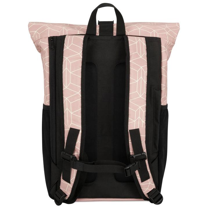 LARKSON Rolltop Rucksack No 2 in Rosa mit geometrischem Muster, gepolsterte Rücken- und Schultergurte
