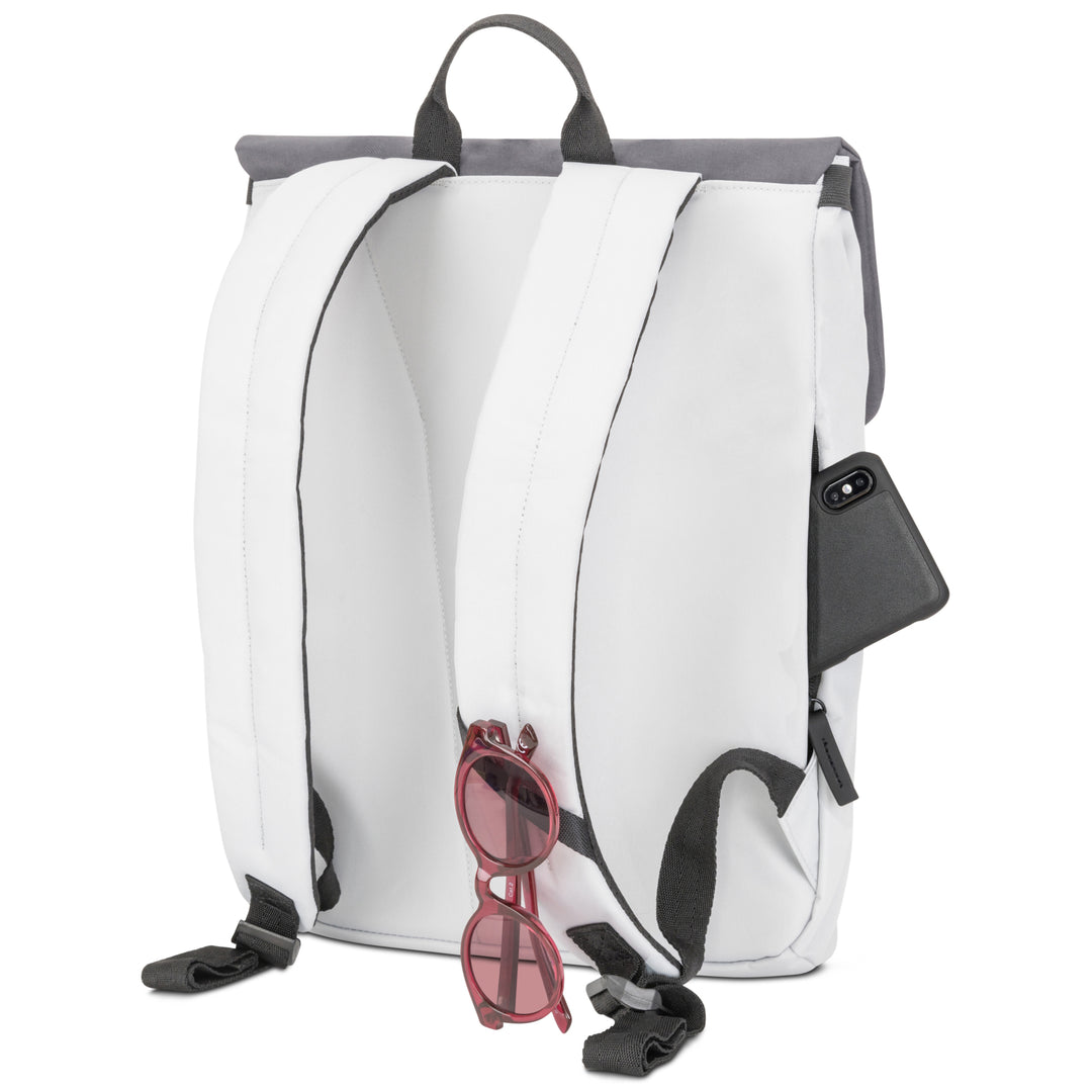 Rucksack Ronja für Damen in Grau-Rosa mit gepolsterten Tragegurten, seitlicher Reißverschlusstasche mit Smartphone