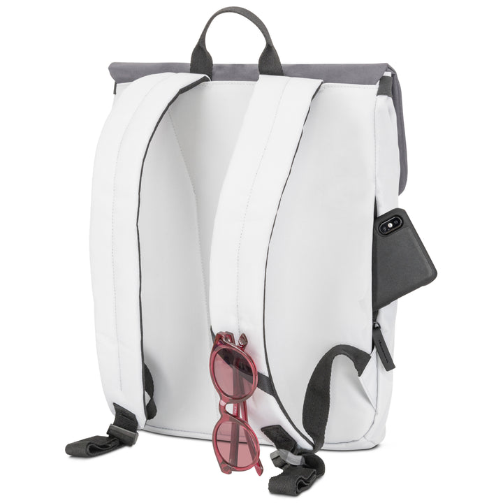 Rucksack Ronja für Damen in Grau-Rosa mit gepolsterten Tragegurten, seitlicher Reißverschlusstasche mit Smartphone