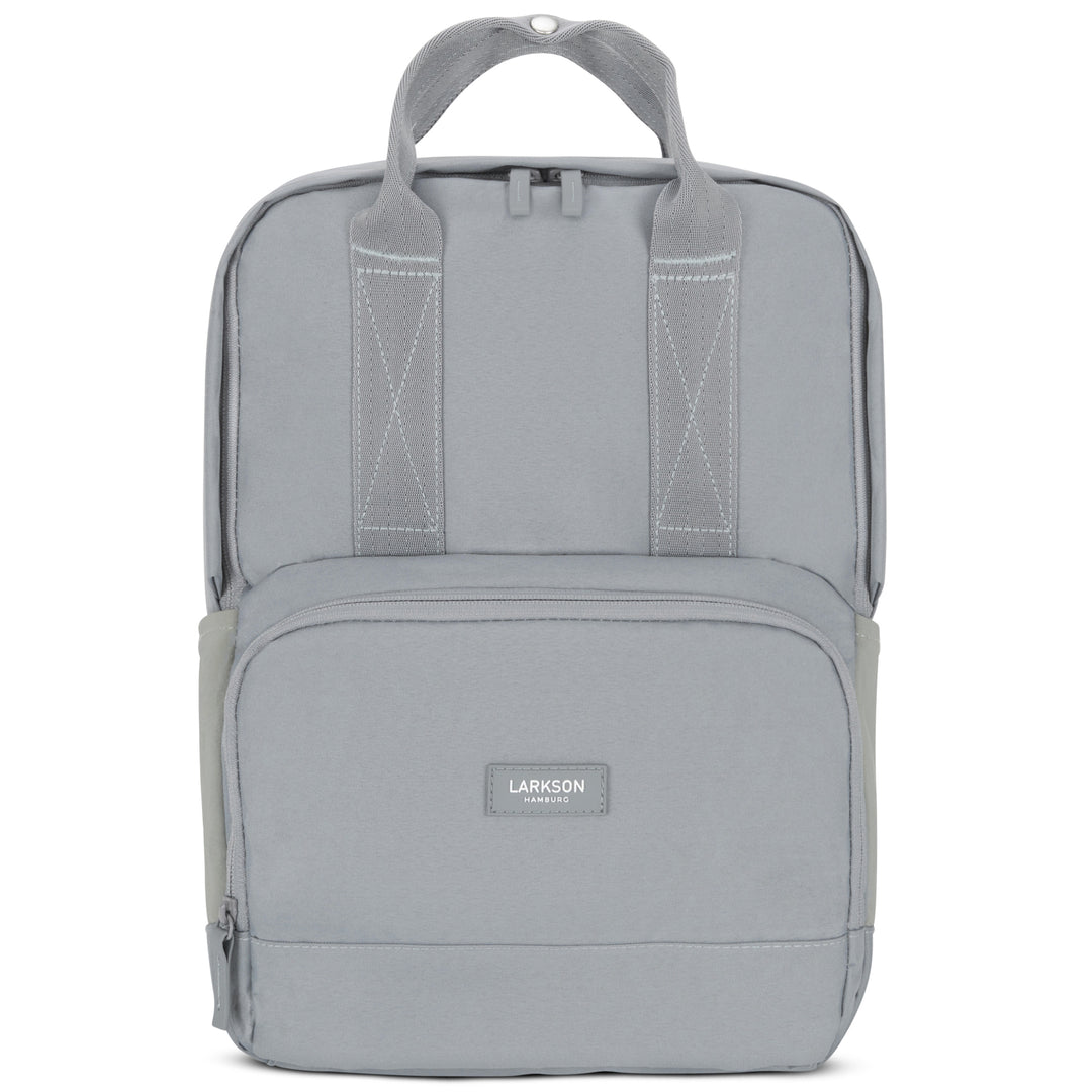 Grauer Rucksack No 6 von LARKSON mit Fronttasche und kurzem Tragegriff