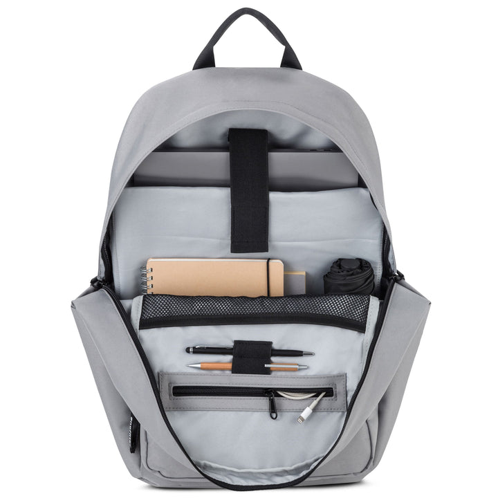 Hellgrauer Schulrucksack No 3 mit gepolstertem Laptopfach, Notizbuch, Stiften und Reißverschlussfach